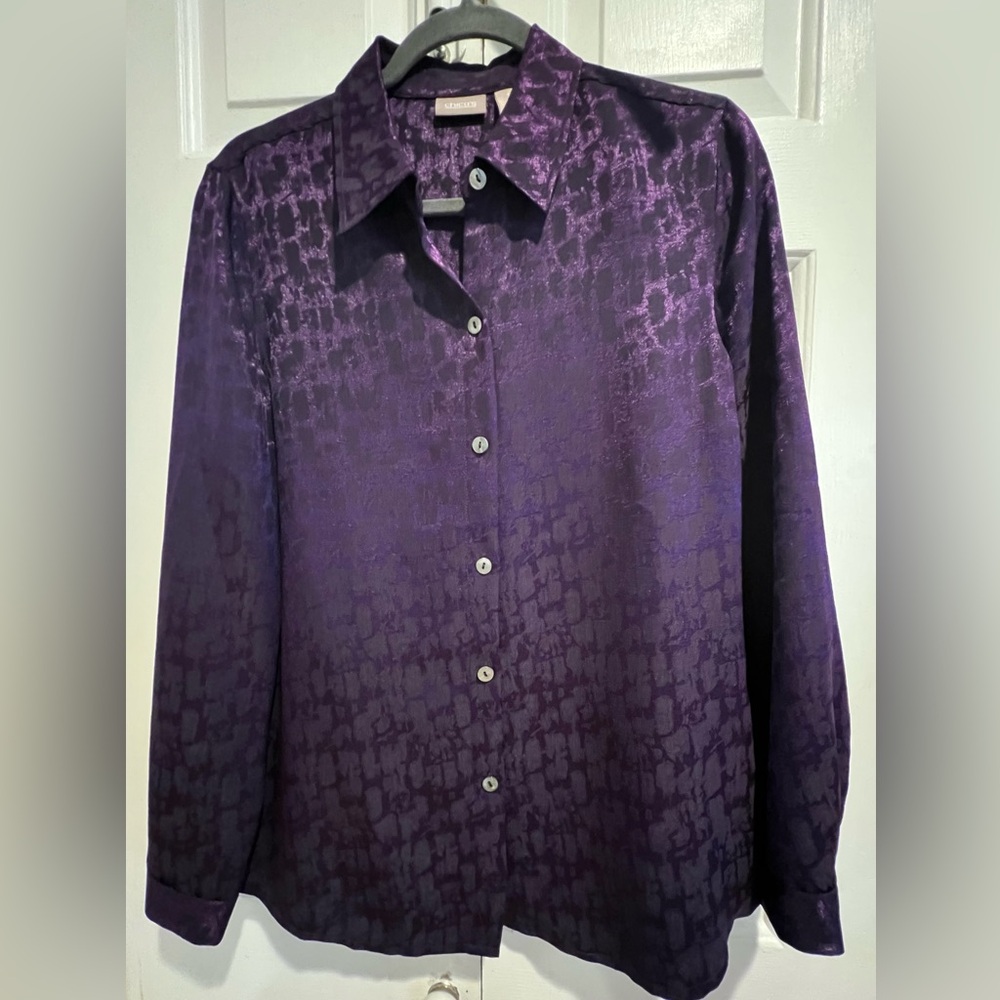 Chico's Deep Purple Textured Button Down Shirt